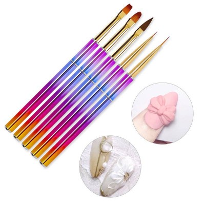 5pcs Nail Painting Brush Pen Set Colorful Handle Acrylic Nylon Hair Art Nail Liner Brushes Painting Design Pen